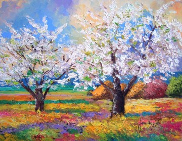 Apple trees in bloom garden Oil Paintings
